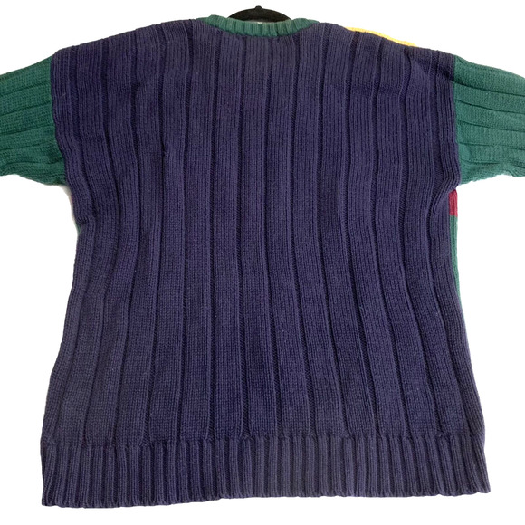 Vtg y2k Geometric Color Block Chunky Knit Sweater X Large crew cotton Pullover - Picture 5 of 11
